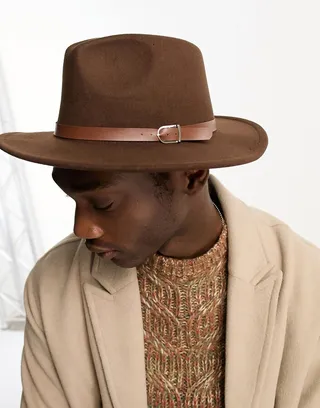 Bolongaro Trevor fedora hat with buckle detail in brown