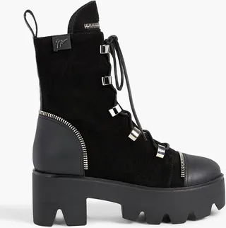 Daikiri 20 zip-detailed leather and suede platform combat boots