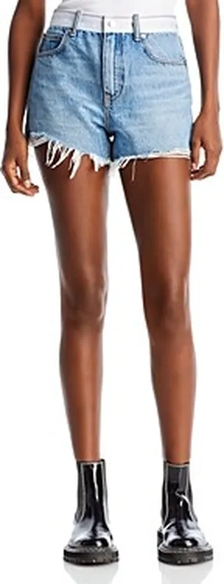 alexanderwang.t Logo Webbing High Rise Denim Shorts in Vintage Light Indigo