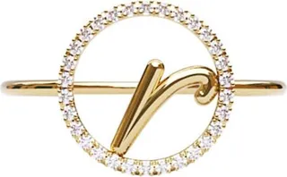 18kt Yellow Gold R Initial Diamond Circle Ring
