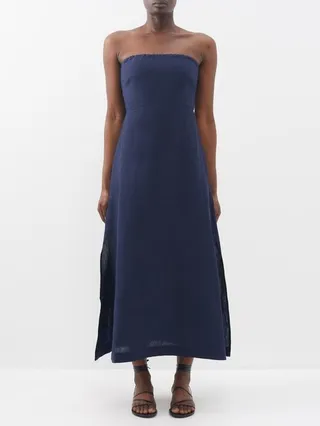 Penelope Strapless Organic-linen Midi Dress