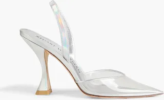Stuart Xcurve 100 iridescent patent-leather and PVC slingback pumps