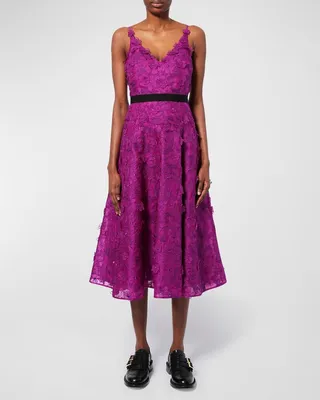 Floral Embroidered Fit-&-Flare Midi Dress