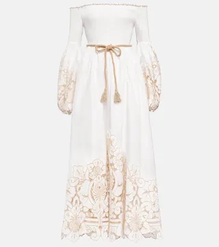 Embroidered off-shoulder cotton midi dress