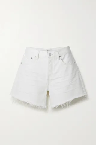 AGOLDE - Long Parker Distressed Denim Shorts - White
