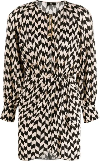 Herringbone-Print Georgette Minidress