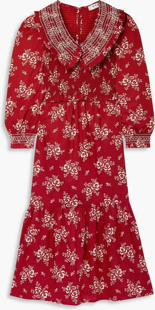 Alessia ruffled shirred floral-print cotton midi dress