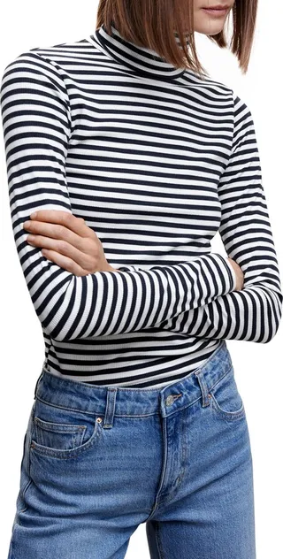 Stripe Long Sleeve Rib Turtleneck Top