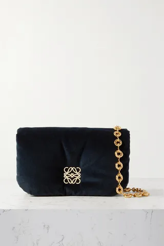 Loewe - Puffer Goya Padded Velvet Down Shoulder Bag - Blue