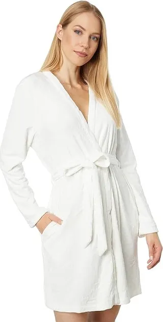 Kate Spade New York Fashion Embossed Logo Plush Wrap Robe (White Spade Heart) Women's Pajama