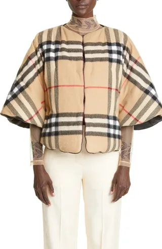 Carrie Check Cashmere & Wool Cape