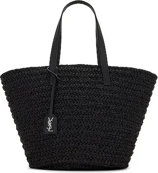 Saint Laurent Medium Panier Raffia Bag in Black