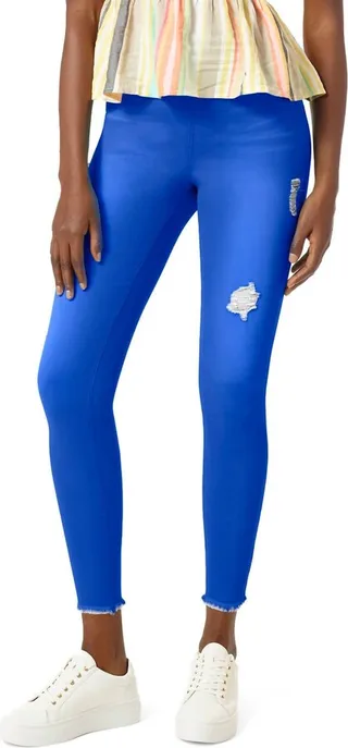 Ripped Denim High Rise Skimmer Legging in Deep Ultramarine