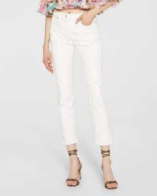 Scroll Embroidered Skinny-Leg Ankle Jeans