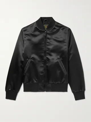 Sukajan Leather-Trimmed Satin Bomber Jacket