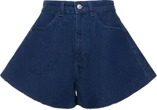 Flared bell cotton denim shorts