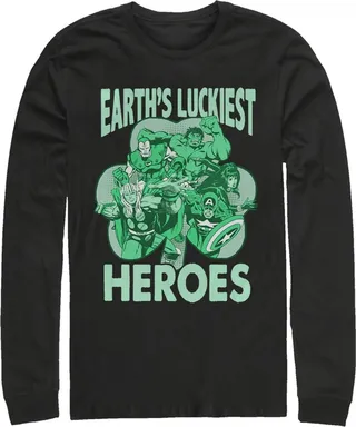 Men's Marvel Earth's Luckiest Heroes St. Patrick's Long Sleeve Shirt - Black - Medium