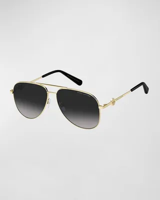 J Marc Logo Stainless Steel Aviator Sunglasses