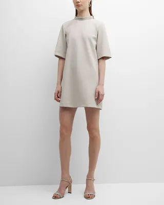 Beaded Mock-Neck Scuba T-Shirt Dress