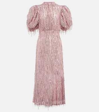 Sequined puff-sleeve midi dress