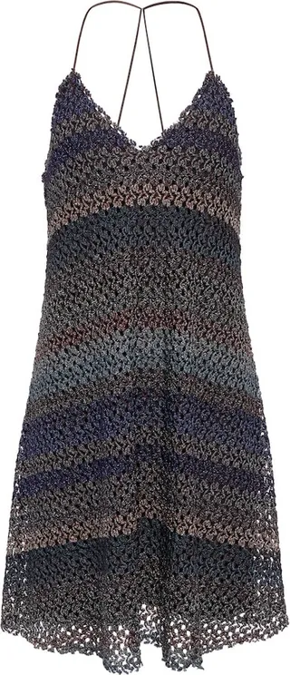 Metallic crochet minidress