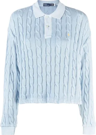 Blue Cable Knit Polo Shirt