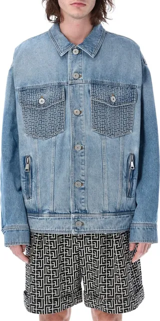 Denim Jacket With Balmain Logo And Monogram Pockets