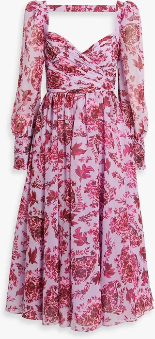Cutout floral-print chiffon midi dress