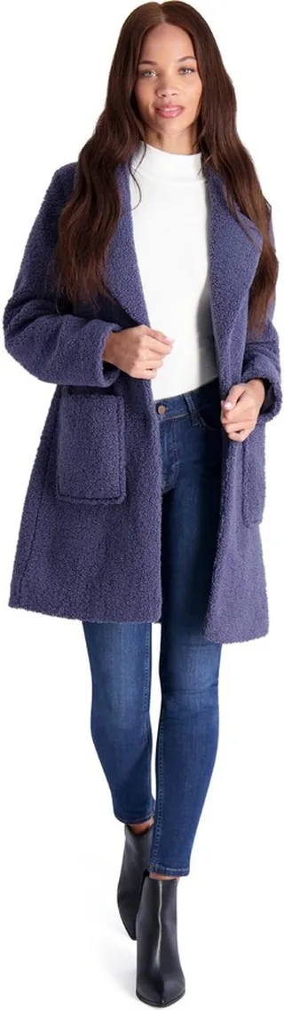 Womens Teddy Faux Shearling Faux Fur Coat