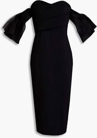 Off-the-shoulder stretch-cady midi dress
