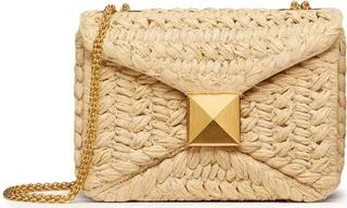 Neutral Roman Stud Woven Shoulder Bag