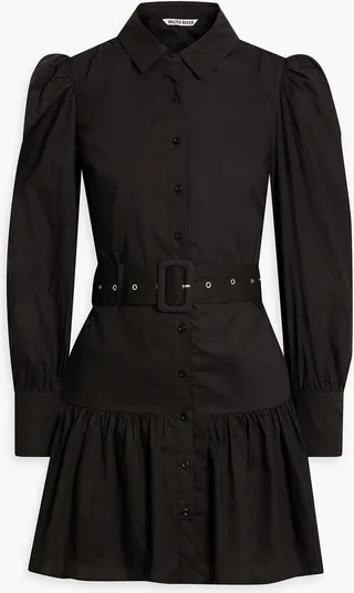 Tara belted gathered cotton-poplin mini shirt dress