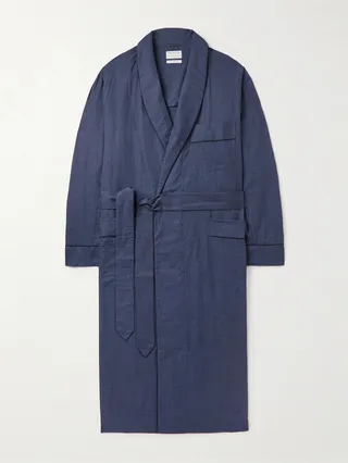 Houndstooth Brushed-Cotton Robe