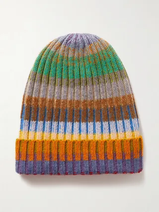 Jolly Striped Ribbed Cashmere Beanie