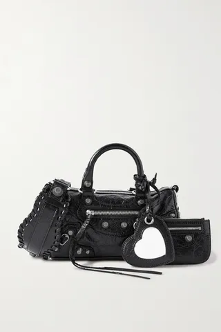 Balenciaga - Arena Studded Cracked-leather Tote - Black