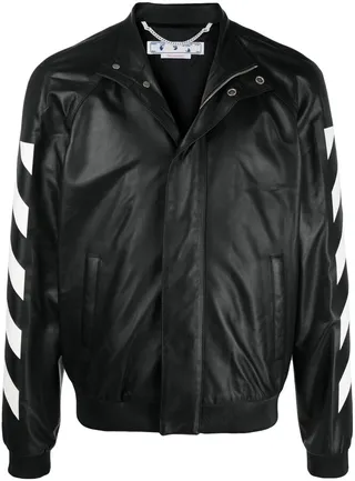 Diag-stripe leather jacket