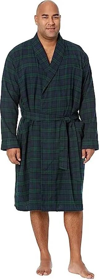 L.L.Bean Scotch Plaid Flannel Robe - Tall (Black Watch Tartan) Men's Robe