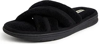 Dearfoams mens Caden Terry Crossband Slide Slipper