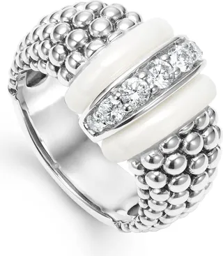 White Caviar Diamond Link Ring