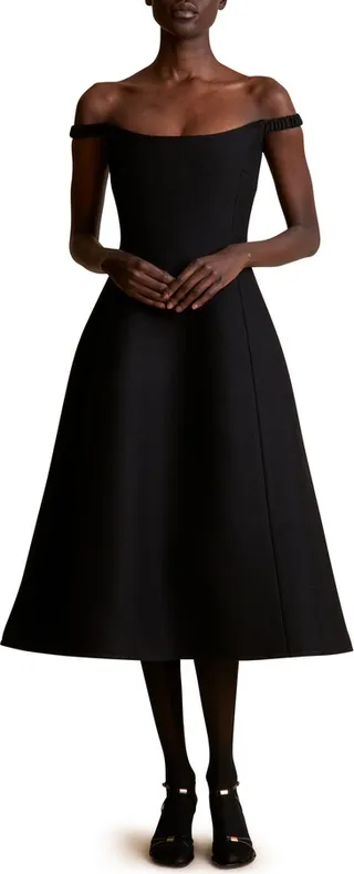 Uma Off the Shoulder Wool Blend Fit & Flare Midi Dress