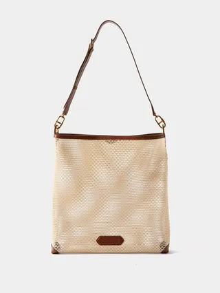 Leather-trim Mesh Cross-body Bag
