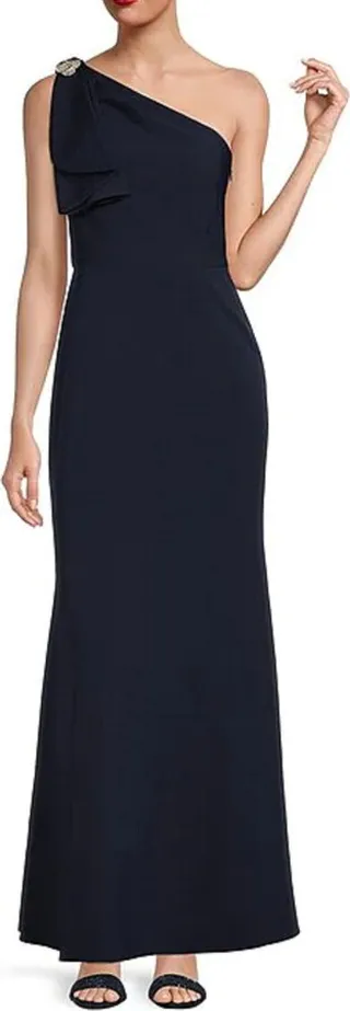 Crystal Drape Detail One-Shoulder Gown