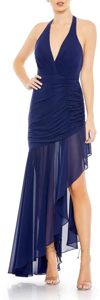 Ruched Asymmetric Chiffon Dress