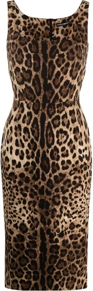 Leopard-Print Square-Neck Fitted Dress