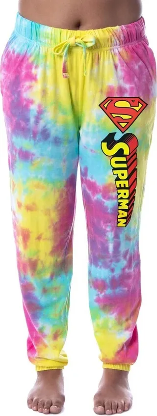 DC Comics Womens' Superman Logo 'S' Tie-Dye Jogger Sleep Pajama Pants (X-Small) Multicoloured