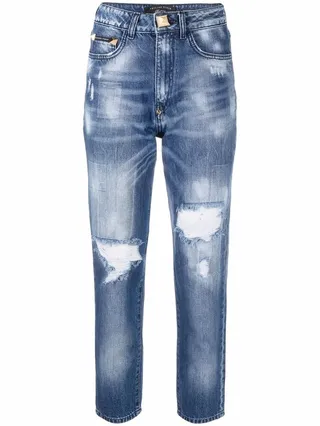 High-Rise Distressed Cropped Jeans