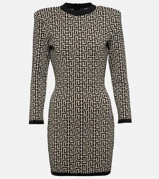 Monogram wool-blend knit minidress