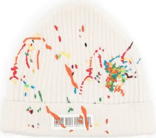 Barcode-Detail Embroidered Beanie