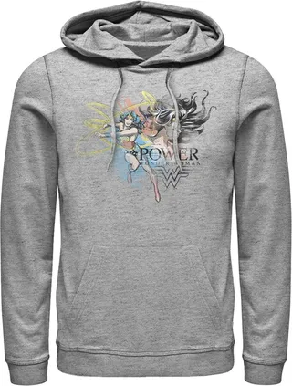 Men's Justice League Power Sketched Portrait Pull Over Hoodie - Athletic Heather - 2X Large