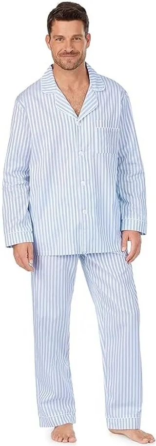Bedhead PJs Long Sleeve Classic Men's Pajama Set (Blue 3-D Stripe) Men's Pajama Sets